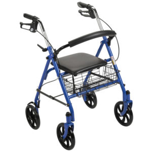 DURABLE 4 WHEEL ROLLATOR WITH 7.5" CASTERS, BLUE.