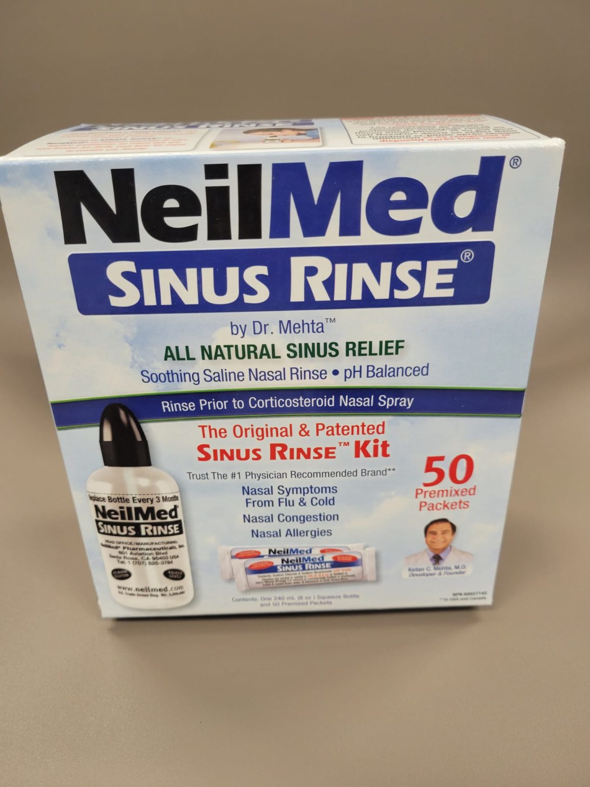 NEILMED SINUS RINSE RINSE KIT WITH BOTTLE AND 50 PACKETS | Medicine ...